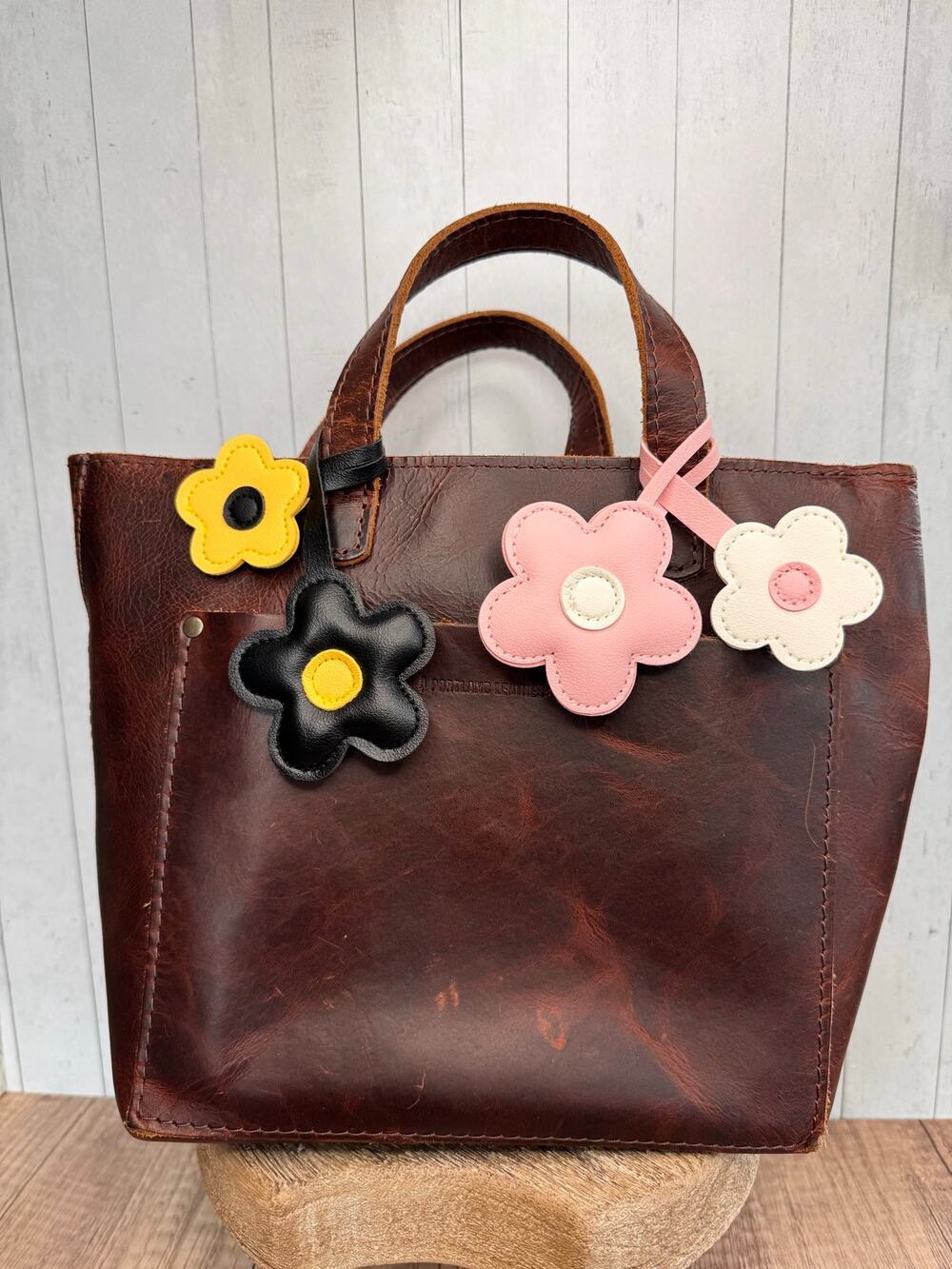 Flower Bag Charm Bundle Spring Purse Charms Set of 2 NEW Pink Yellow Black